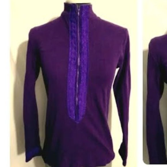 Mock neck Ribbed 1/2 zip up Workout Knitted Top XS Plum Purple Lace Athleisure - Picture 2 of 10